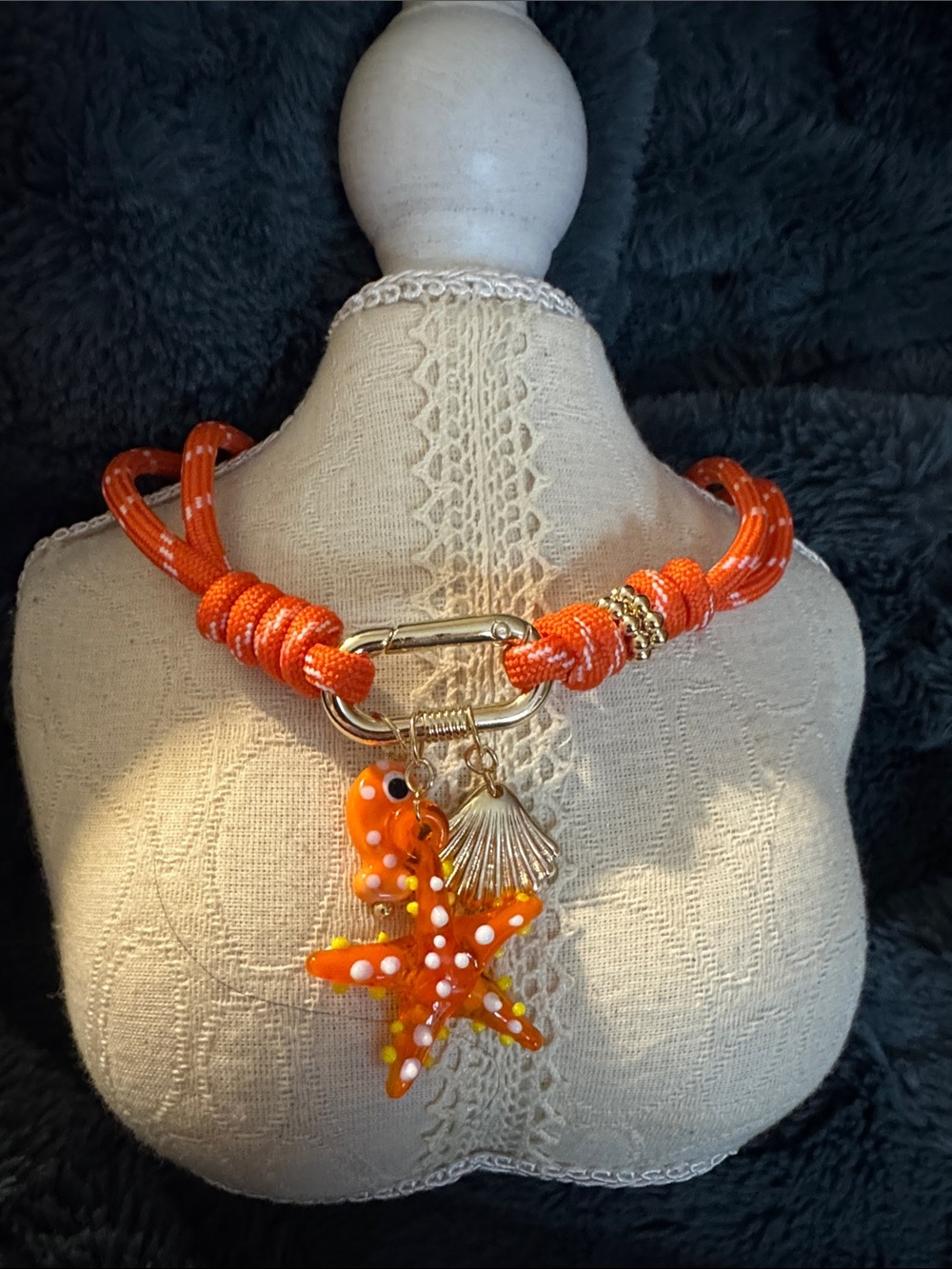 Vibrant Orange Starfish Charm Necklace with Gold Accents
